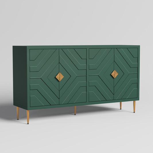 HLR 58" Modern Accent Sideboard Cabinet, 4 Doors, Adjustable Shelves, Fluted Storage Cabinet, Green