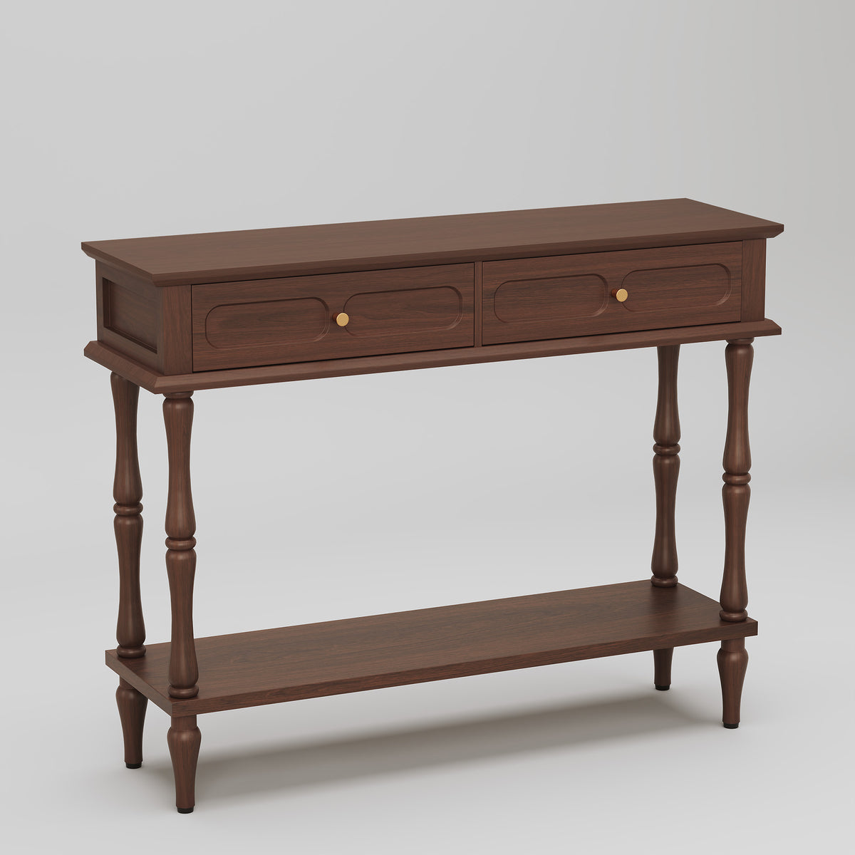 HLR 41" Mid Century Console Tables, Entryway Tables with 2 Drawers, 10 Mins Assembly, Brown