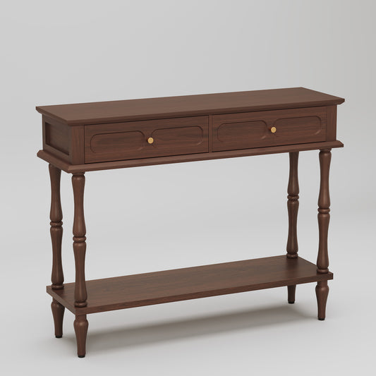 HLR 41" Mid Century Console Tables, Entryway Tables with 2 Drawers, 10 Mins Assembly, Brown