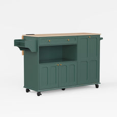 HLR Mid-Century 60" Kitchen Island with Trash Can Storage, Rolling Island Table, Green