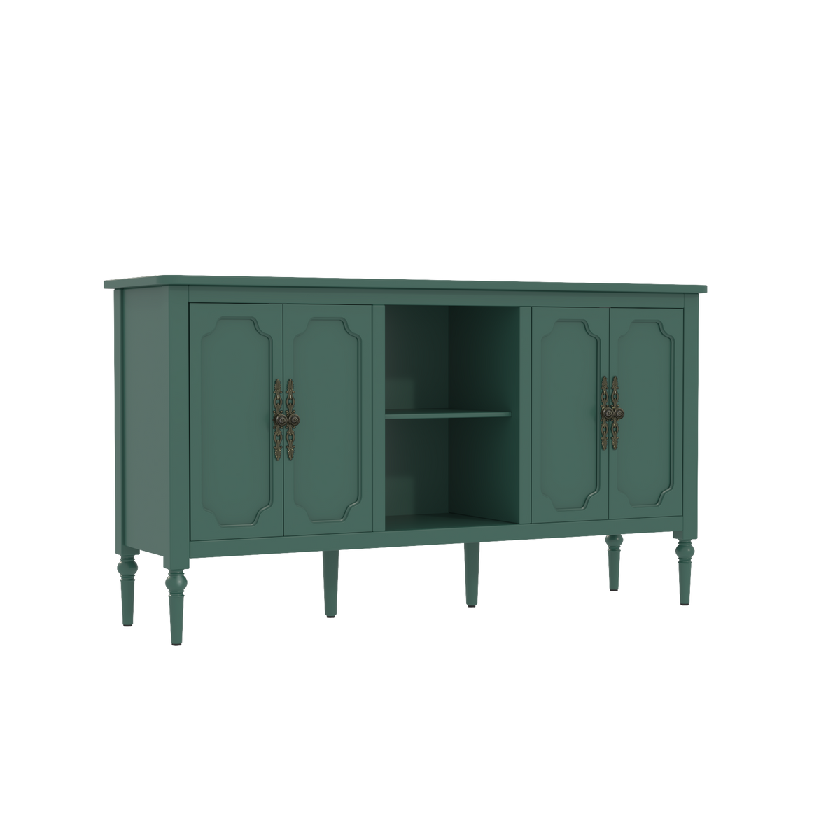 HLR 59" Mid Century Modern Storage Cabinet with Shelf, Vintage Large Sideboard Buffet Cabinet with 4 Doors, Green