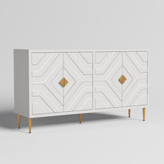 HLR 58" Modern Accent Sideboard Cabinet, 4 Doors, Adjustable Shelves, Fluted Storage Cabinet, White