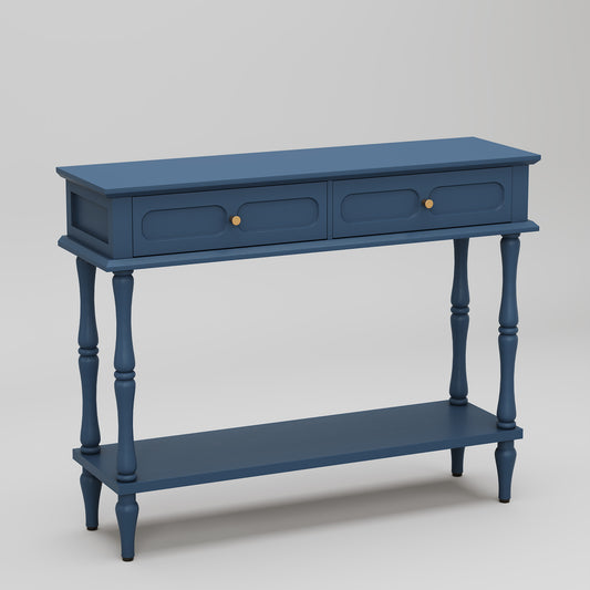 HLR 41" Mid Century Console Tables, Entryway Tables with 2 Drawers, 10 Mins Assembly, Blue