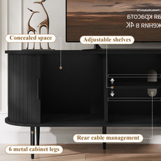 HLR 63" Black TV Stand for 75" TV, Wood Entertainment Center with 2 Sliding Tambour Doors Storage, Mid-Century