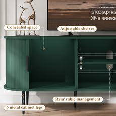 HLR 63" Green TV Stand for 75" TV, Wood Entertainment Center with 2 Sliding Tambour Doors Storage, Mid-Century