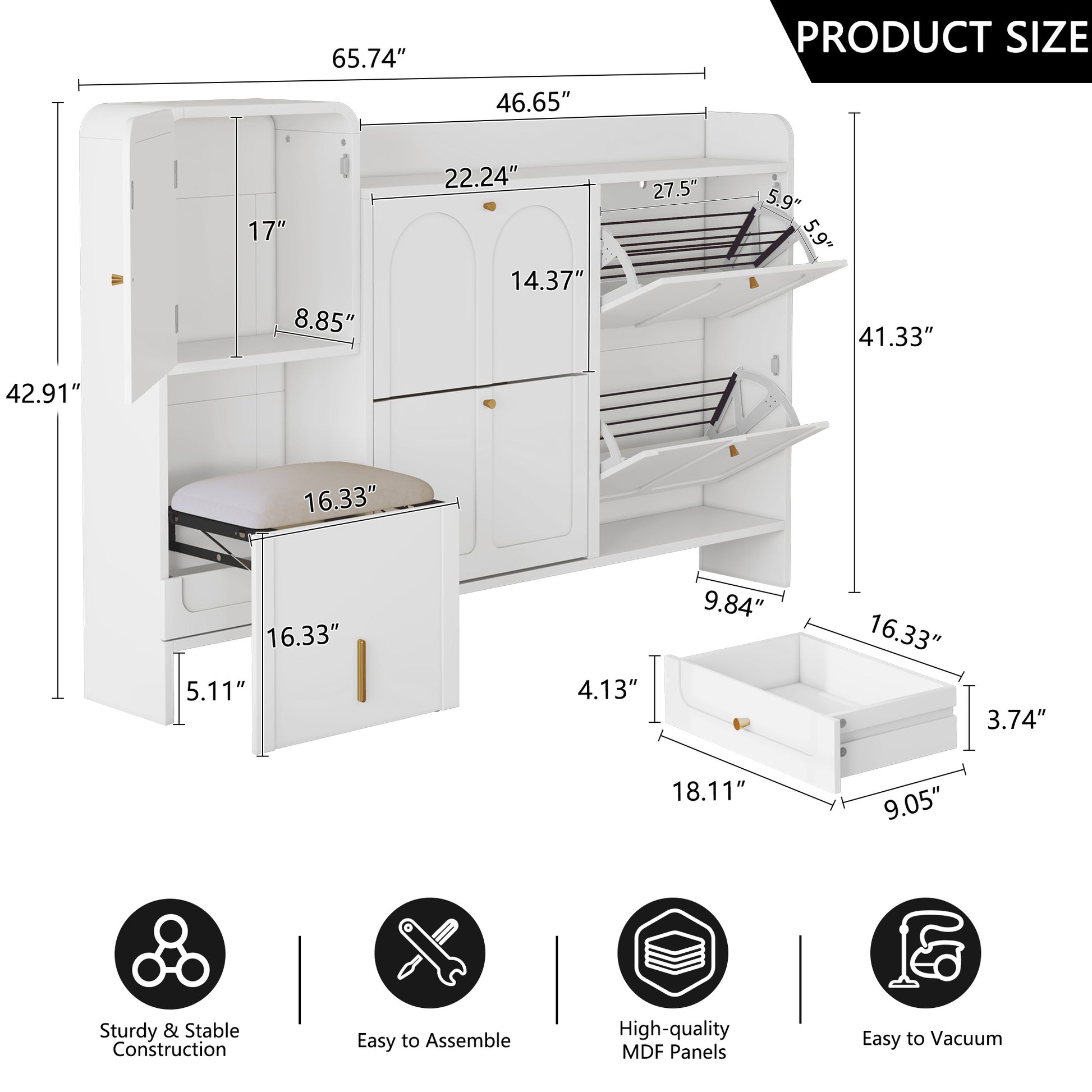 HLR® Modern Large Shoe Cabinet with 4 Flip Drawers