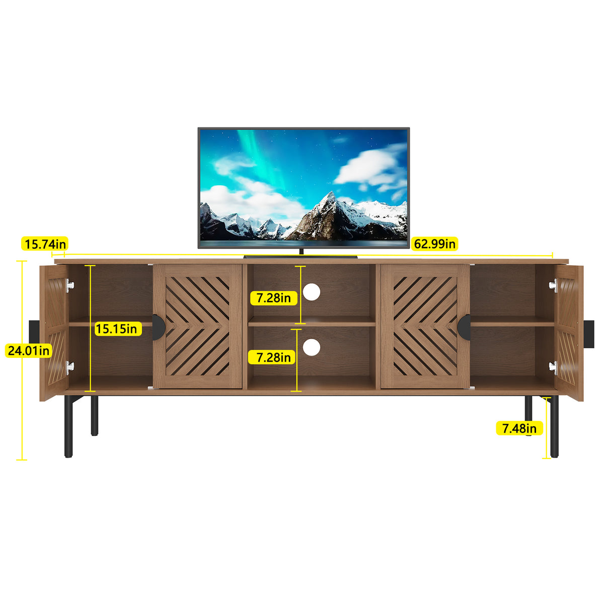 CBJCBJ Modern Mid Century 63" TV Stand for 70" TV with Storage, Entertainment Center for Living Room,Wood