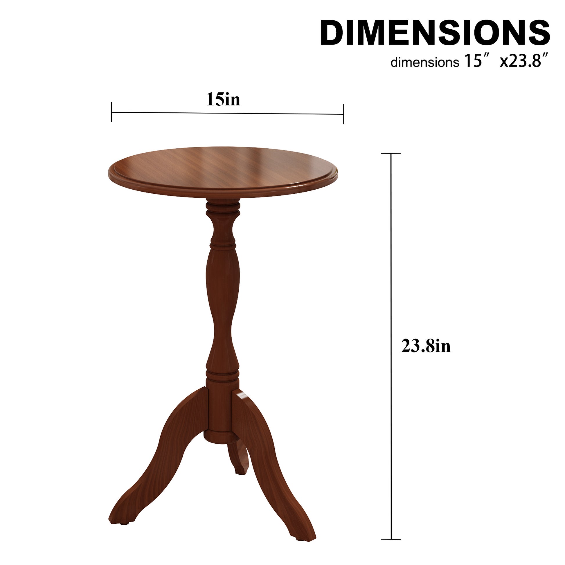 HLR Round Small End Table, Wooden Pedestal Side Coffee Table, Vintage Accent Nightstand for Living Room, Entryway, Brown