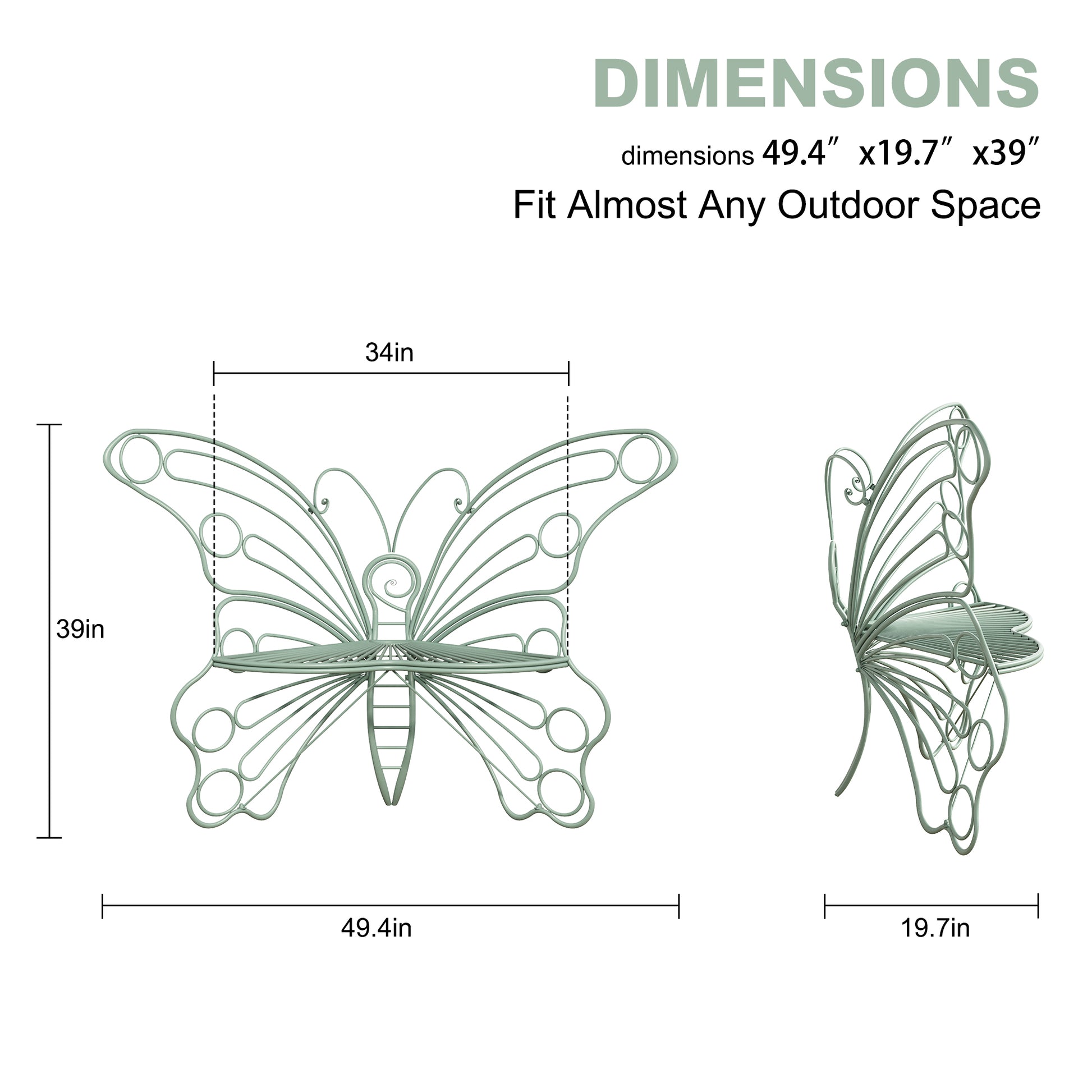 CBJCBJ 50" Weatherproof Outdoor Patio Bench，Metal Butterfly Design for Garden and Lawn Porch