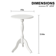 HLR Round Small End Table, Wooden Pedestal Side Coffee Table, Vintage Accent Nightstand for Living Room, Bedroom, Entryway, White