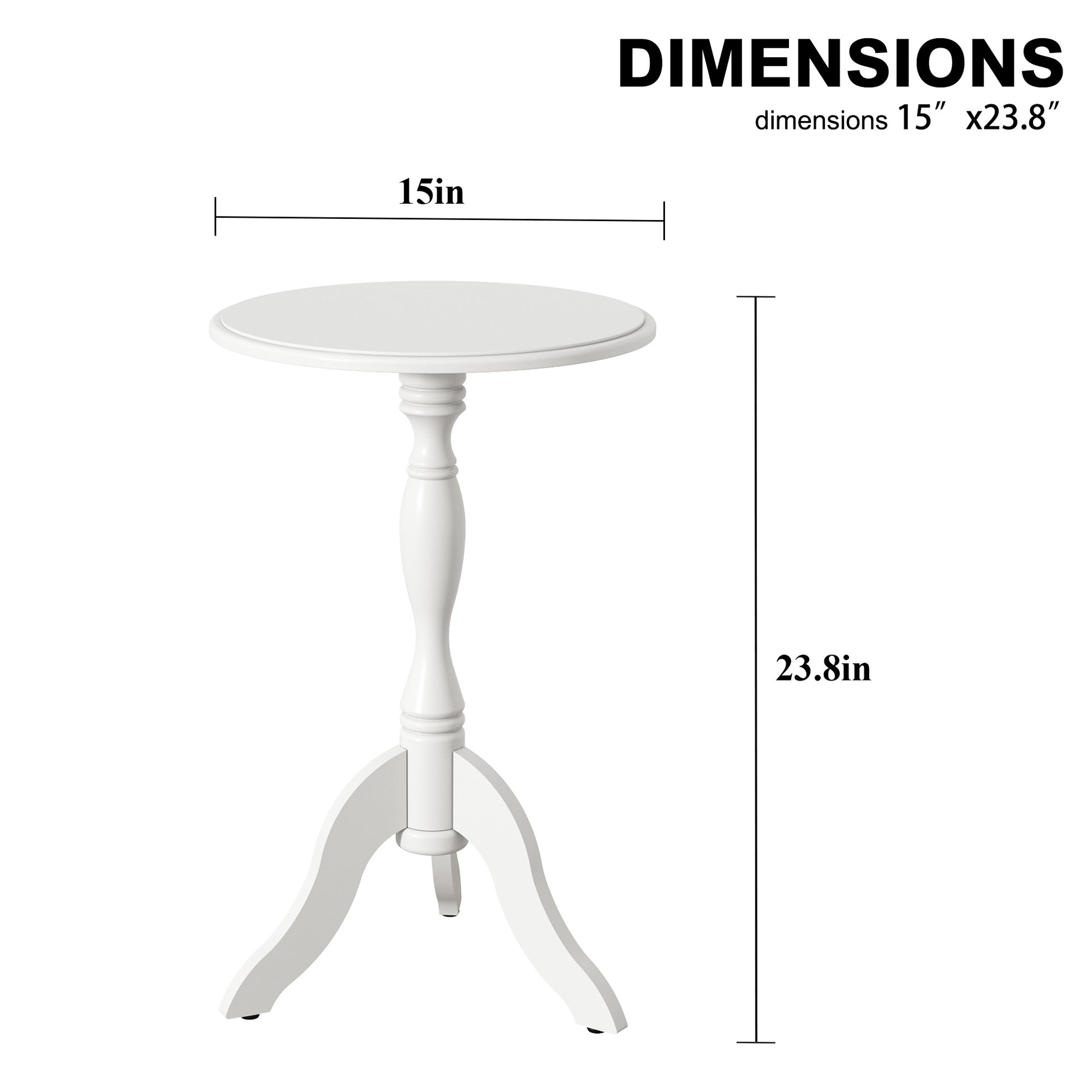 HLR Round Small End Table, Wooden Pedestal Side Coffee Table, Vintage Accent Nightstand for Living Room, Bedroom, Entryway, White