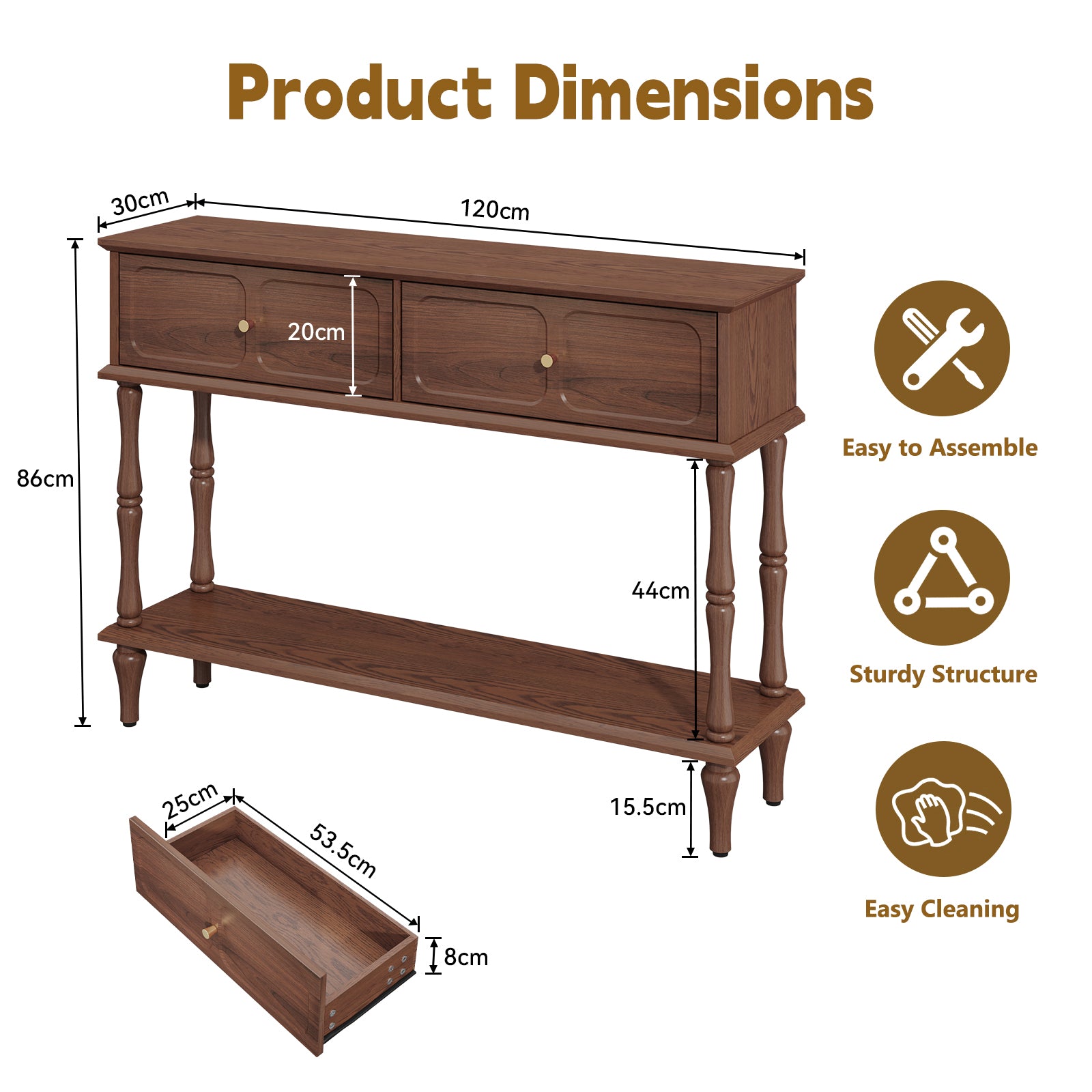 CBJCBJ 47" Mid-Century Console Tables, Entryway Table with Storage for Living Room, Hallway, Brown