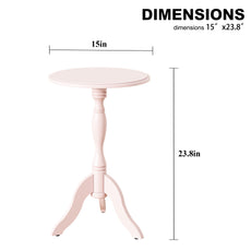 HLR Round Small End Table, Wooden Pedestal Side Coffee Table, Vintage Accent Nightstand for Living Room, Entryway, Pink