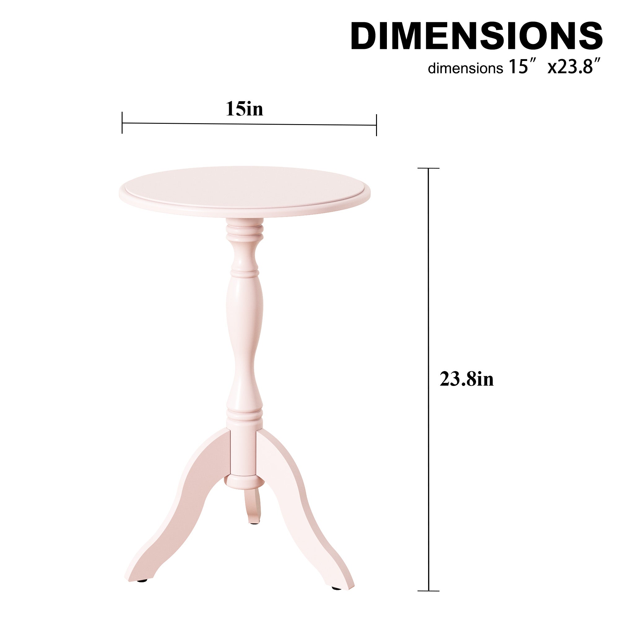 HLR Round Small End Table, Wooden Pedestal Side Coffee Table, Vintage Accent Nightstand for Living Room, Entryway, Pink