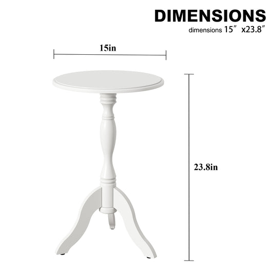 HLR Round Small End Table Set of 2, Wooden Pedestal Side Coffee Table, 2pcs Vintage Accent Nightstand for Living Room, Bedroom, Entryway, Pure White