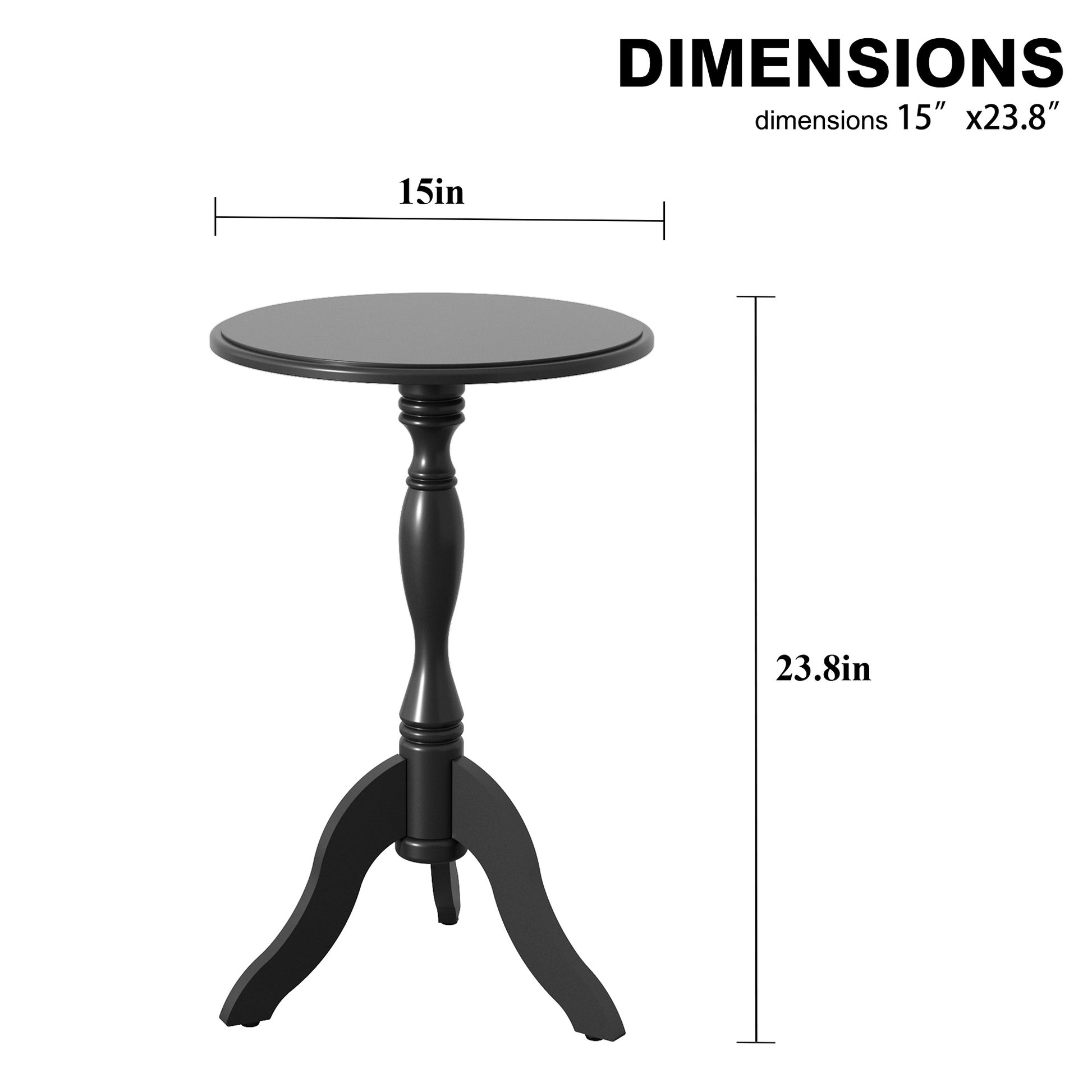 HLR Round Small End Table Wooden Side Table Pedestal Side Table,Vintage Accent Tables Nightstand, Black