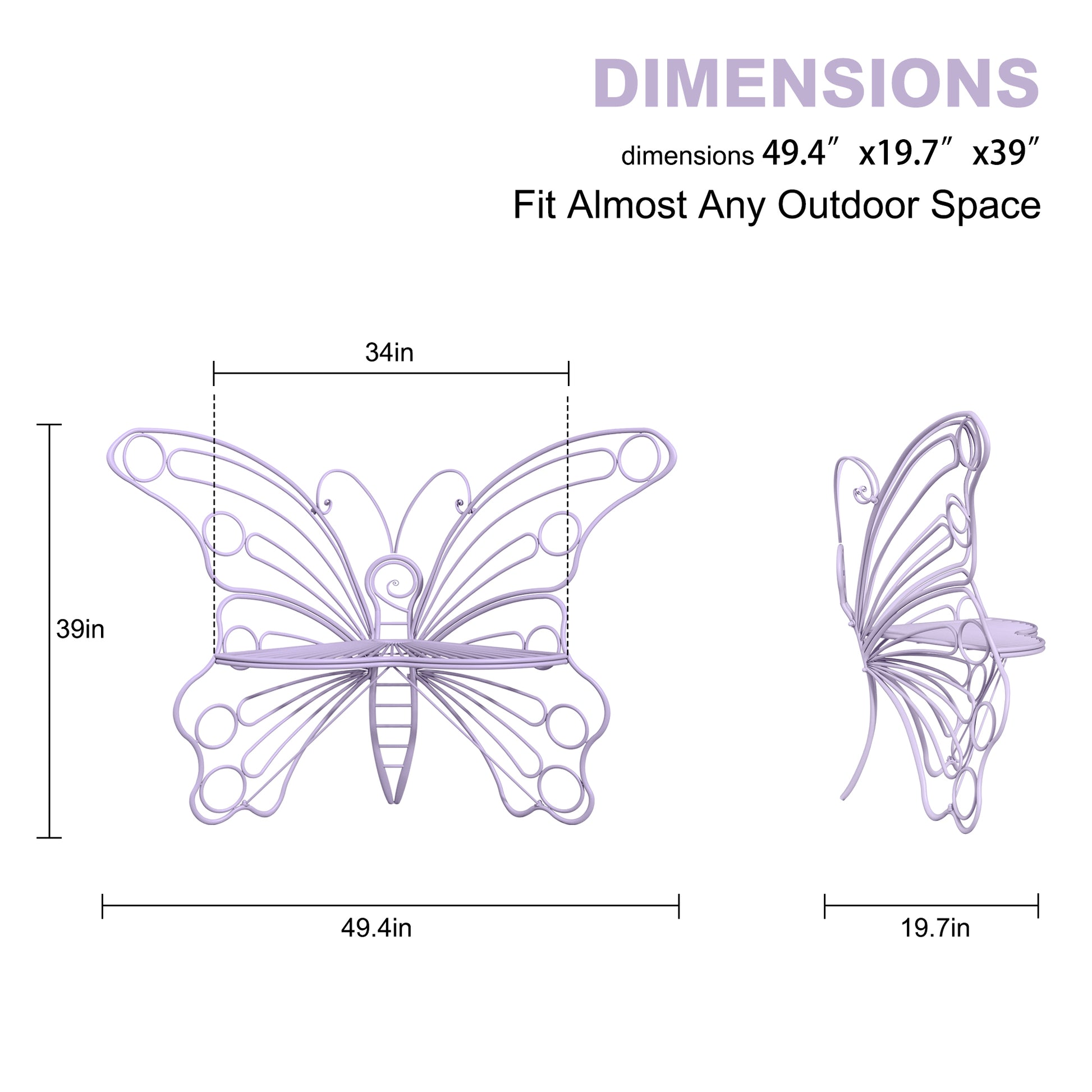 CBJCBJ 50" Weatherproof Outdoor Patio Bench，Metal Butterfly Design for Garden and Lawn Porch