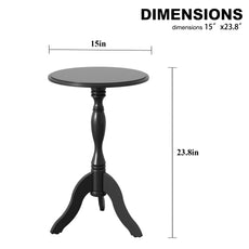 HLR Round Small End Table Set of 2, Wooden Pedestal Side Coffee Table, 2pcs Vintage Accent Nightstand for Living Room, Bedroom, Entryway, Black