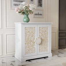 CBJCBJ 31.5" Kitchen Sideboard Buffet Cabinet with 2 Door Storage, Mid-Century Accent Cabinet for Living Room,White