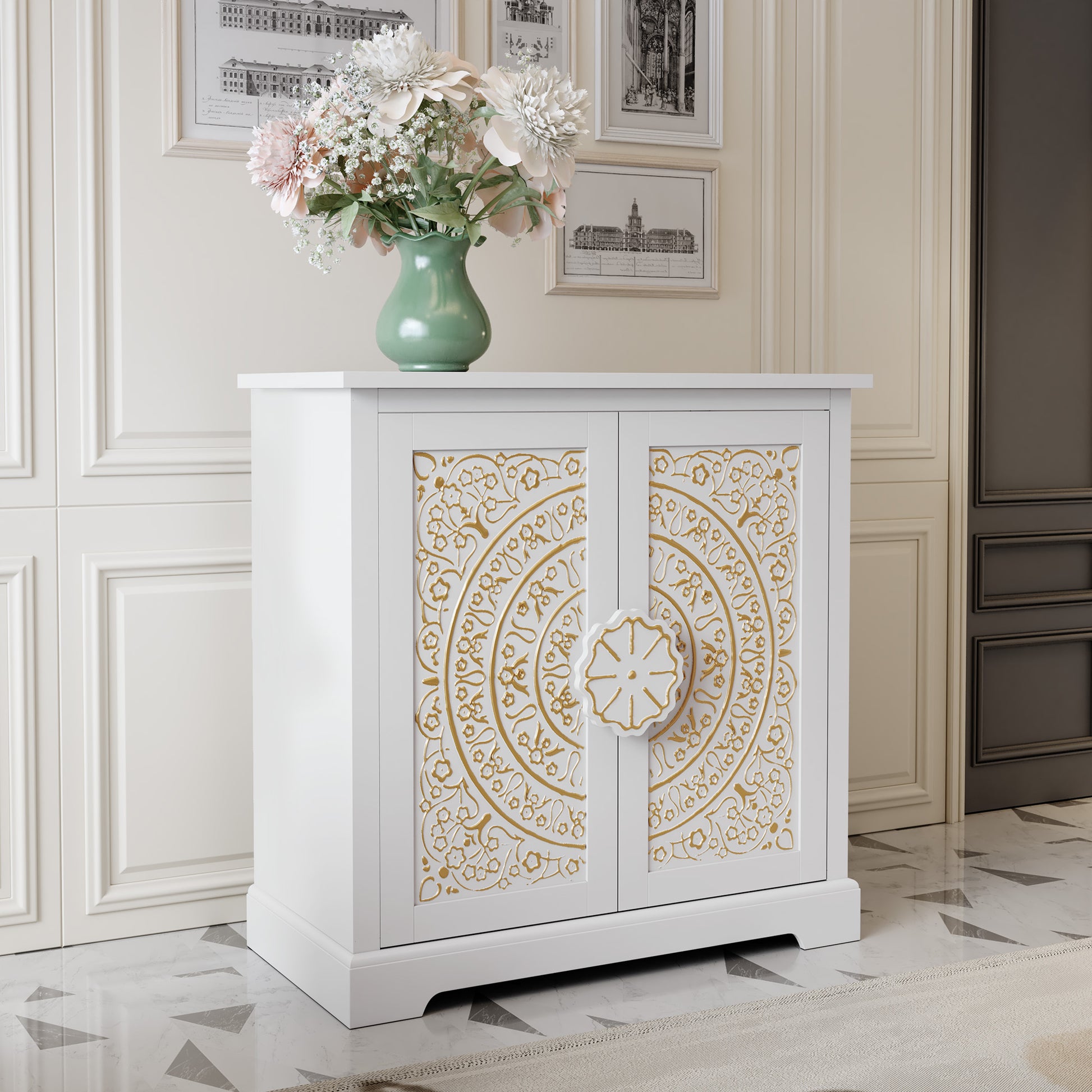 CBJCBJ 31.5" Kitchen Sideboard Buffet Cabinet with 2 Door Storage, Mid-Century Accent Cabinet for Living Room,White