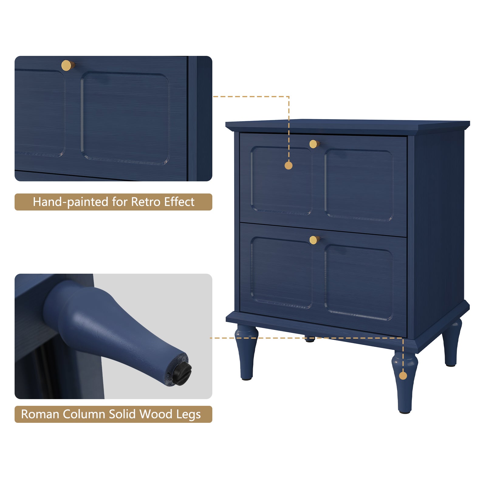 HLR 20" Mid Century Nightstands Set of 2 with Drawers, Wood Bedside Table End Table for Bedroom, Blue