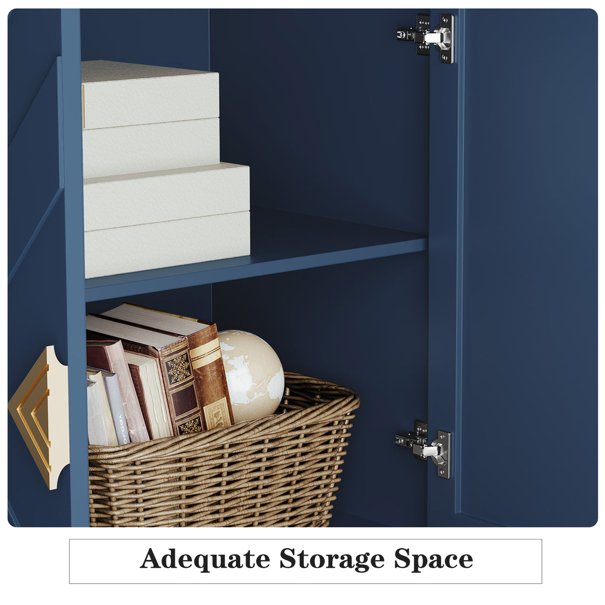 HLR 58" Modern Accent Sideboard Cabinet, 4 Doors, Adjustable Shelves, Fluted Storage Cabinet, Blue