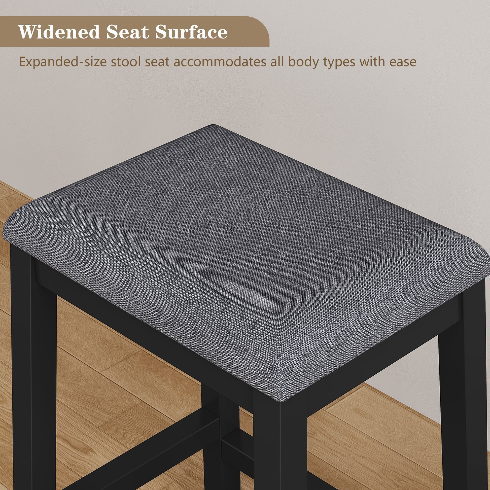 HLR 24.8" Bar Stools, Farmhouse Set of 2 Bar Chairs with Cushion for Kitchen, Dining Room, Cafe Black