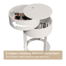 CBJCBJ Modern Round Nightstand with Drawer, 14.2
