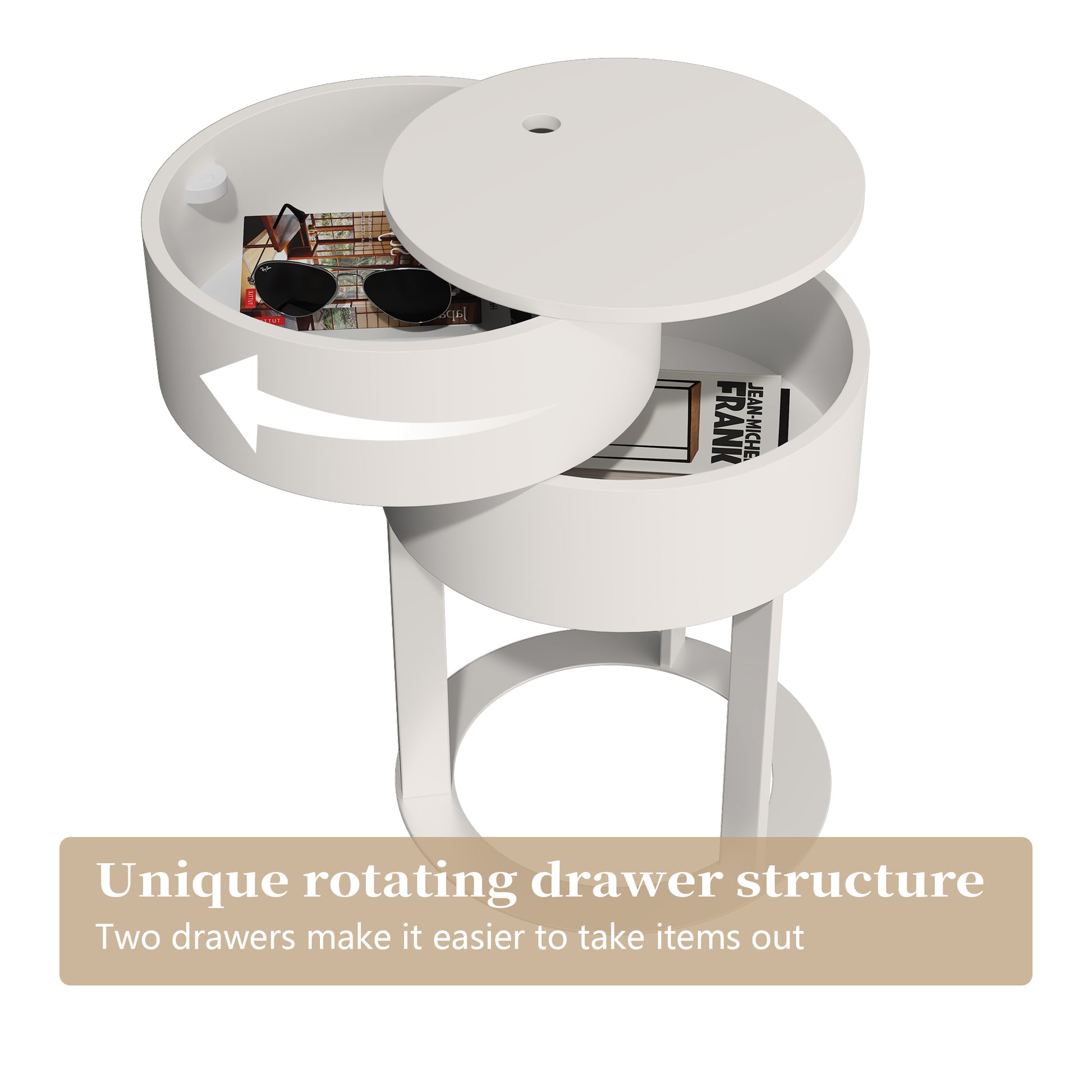 CBJCBJ Modern Round Nightstand with Drawer, 14.2" Bedside Table for Bedroom,White