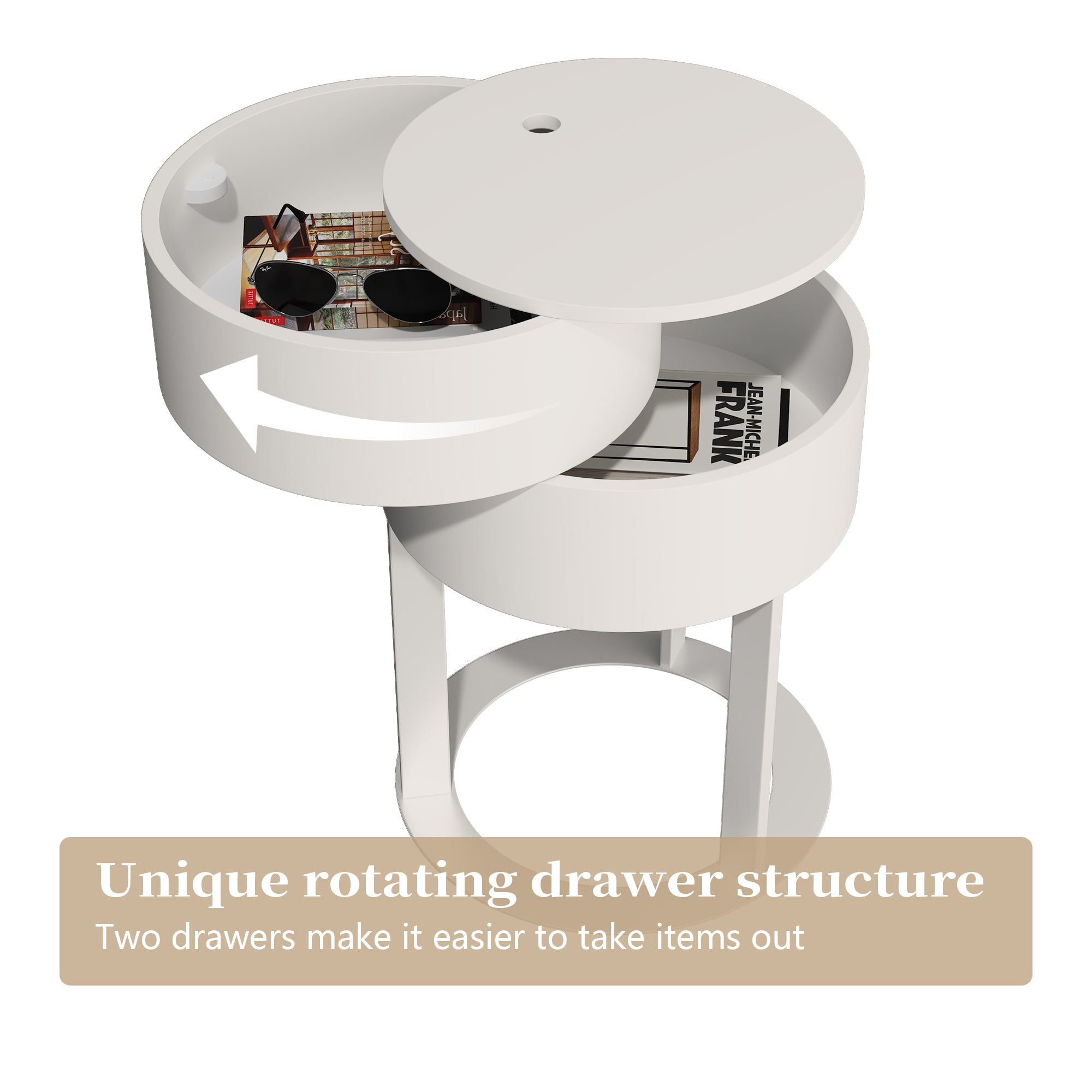 CBJCBJ Modern Round Nightstand with Drawer, 14.2" Bedside Table for Bedroom,White
