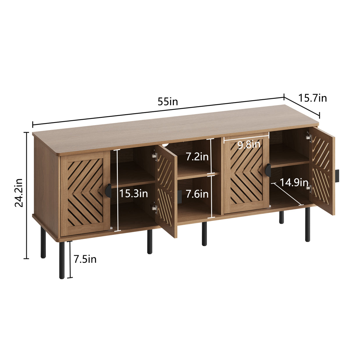 HLR Mid Century Modern 55" TV Stand for 65 Inch TV, Entertainment Center with Storage, Walnut