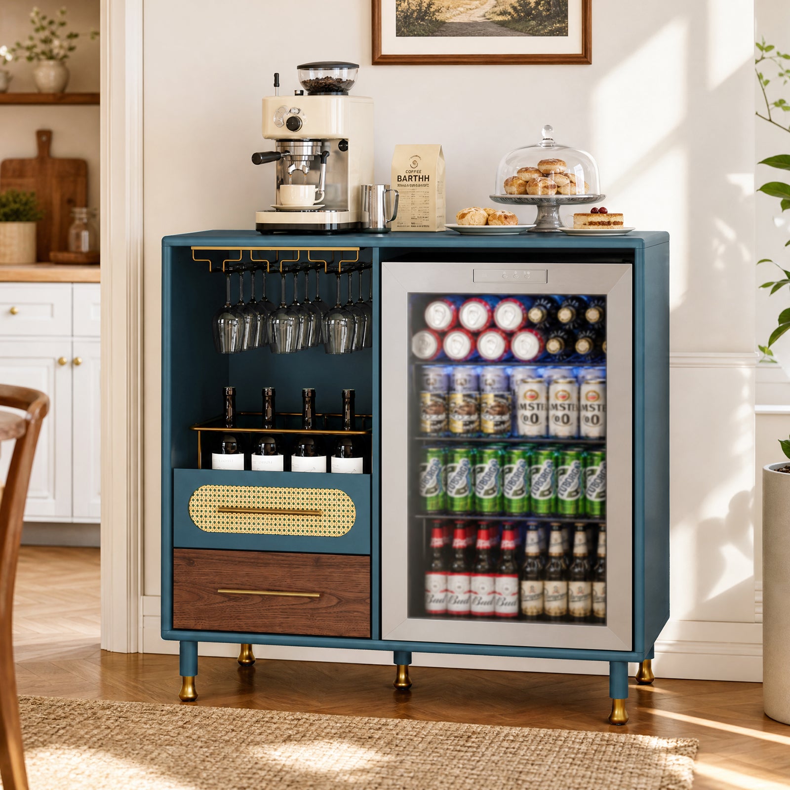 CBJCBJ Modern Wine Bar Cabinet with Ice Bar, Coffee Bar for Dining Room (No Refrigerator Included),Blue