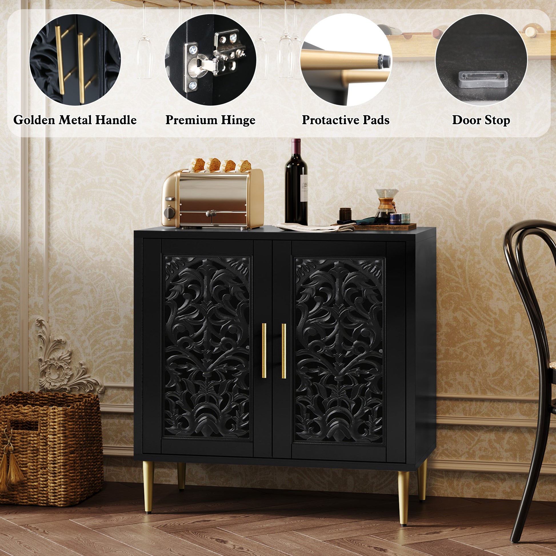 HLR 31.4" Accent Cabinet, 2 Doors Sideboards and Buffets Cabinet with Storage for Living Room, Black