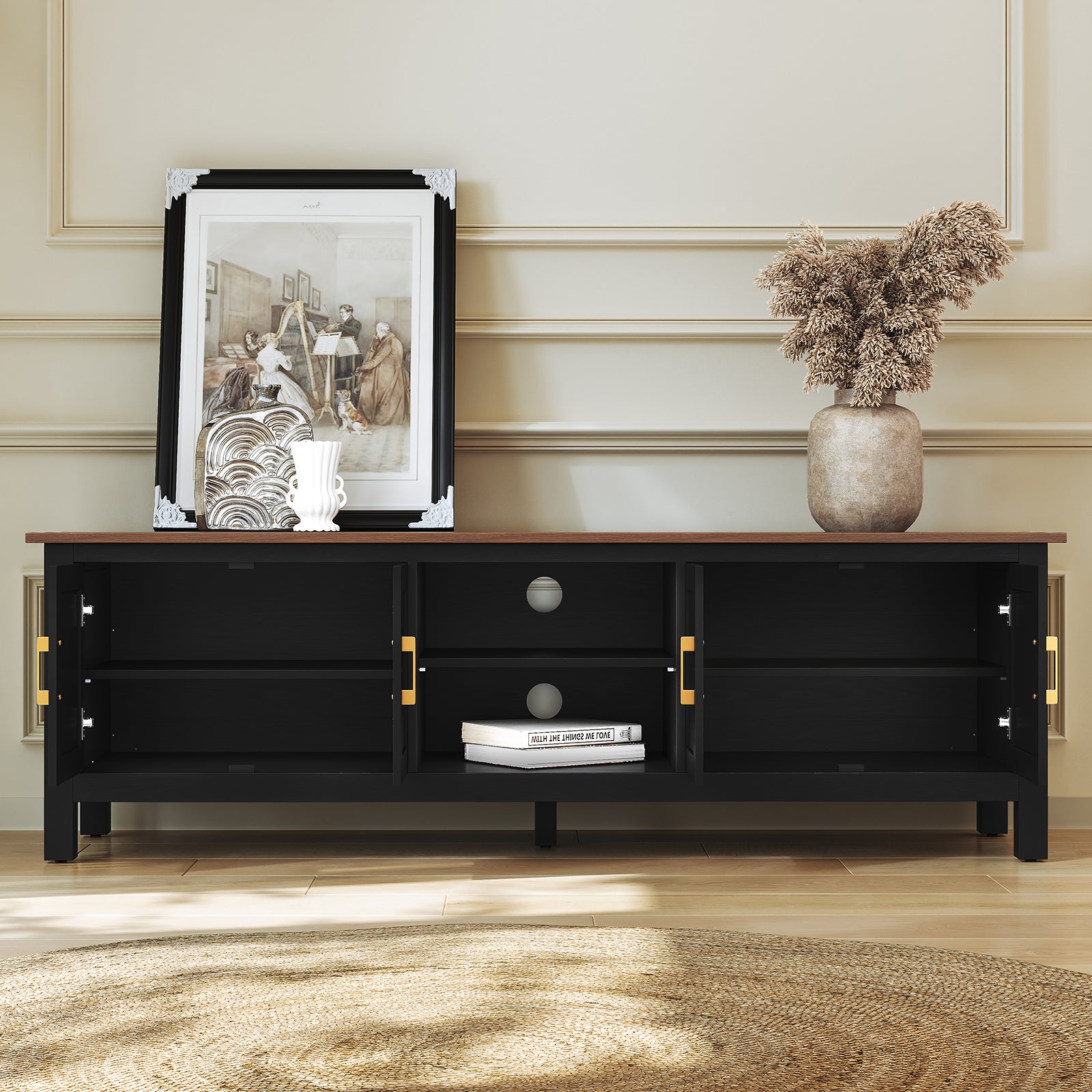 HLR® Farmhouse 63" TV Stand, for TVs up to 70", Living Room Wooden Entertainment Center with Storage