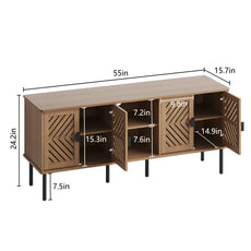 CBJCBJ Modern Mid Century 55" TV Stand for 65" TV, Entertainment Center with Storage and Openwork Cabinet Doors,Wood