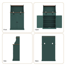 HLR Farmhouse Kitchen Pantry Cabinet with Microwave Stand, 54" Coffee Bar Storage Cabinet, Green