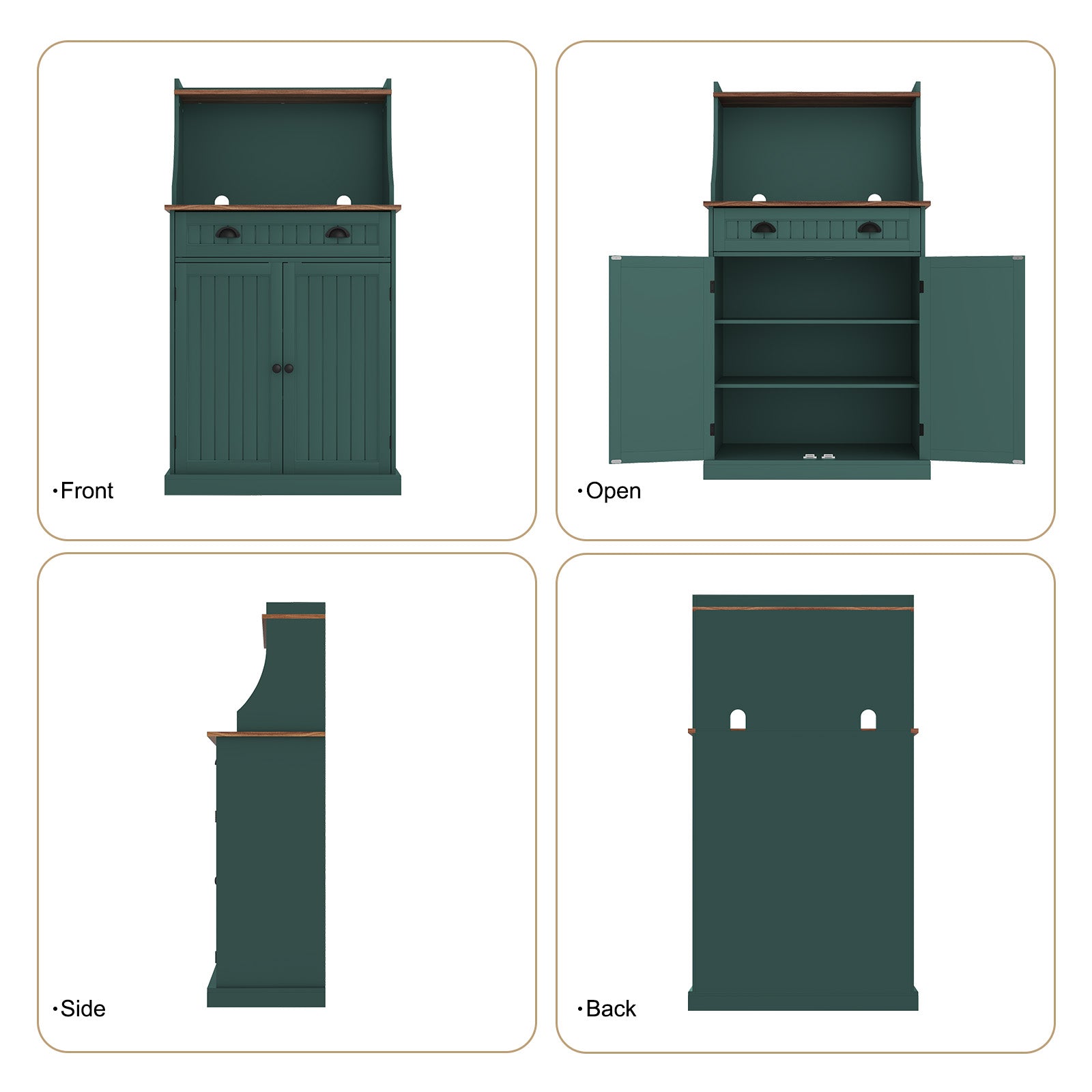 HLR Farmhouse Kitchen Pantry Cabinet with Microwave Stand, 54" Coffee Bar Storage Cabinet, Green