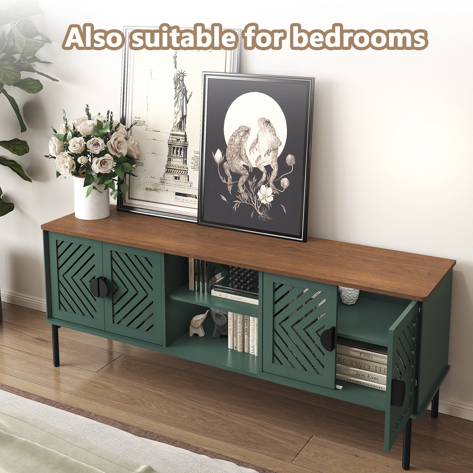 HLR Mid Century Modern 63" TV Stand for 75 inch TV with Storage, Entertainment Center for Living Room, Green