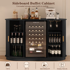 HLR Mid Century Coffee Bar Cabinet, Wine Cabinet Mini Fridge Space, Black