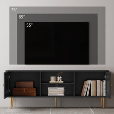 HLR 67 In Fluted TV Stand for TVs Up to 75 Inch, Mid Century Modern Entertainment Center with Storage, Black