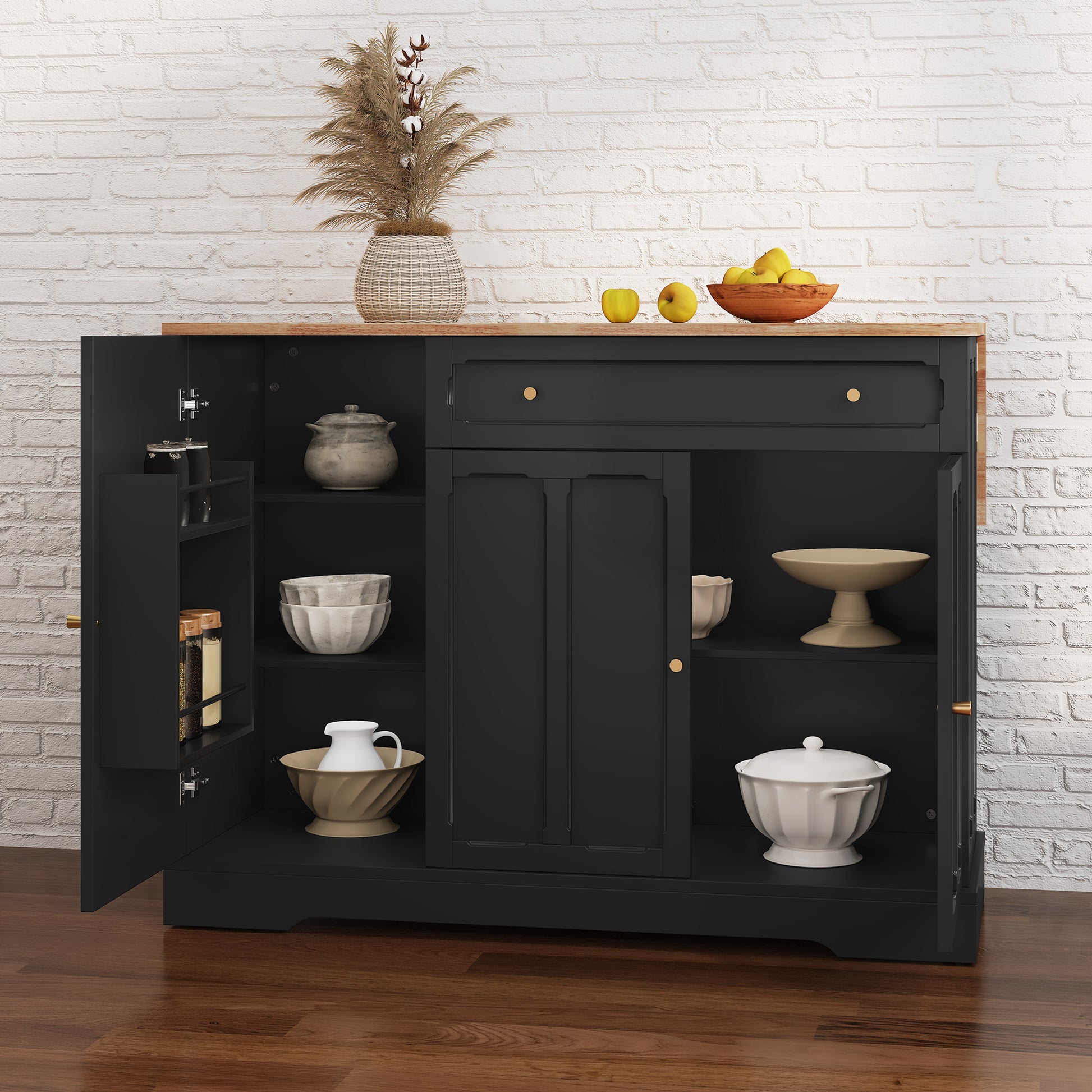 CBJCBJ 47.2" Modern Rolling Kitchen Island with Drop Leaf, Kitchen Cart with Storage