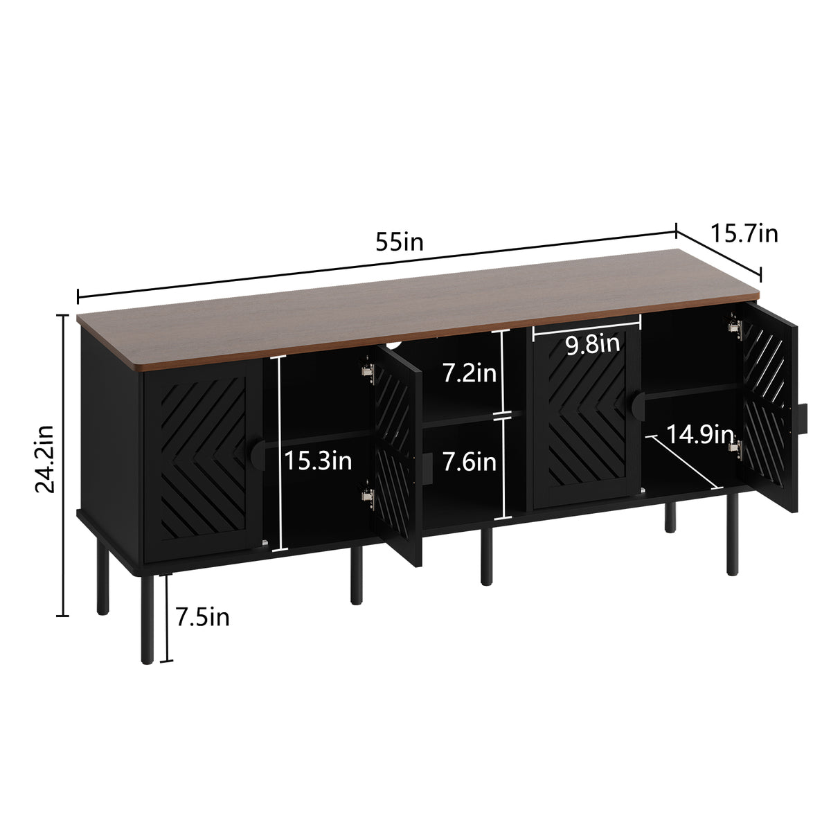 CBJCBJ Modern Mid Century 55" TV Stand for 65" TV, Entertainment Center with Storage and Openwork Cabinet Doors,Black