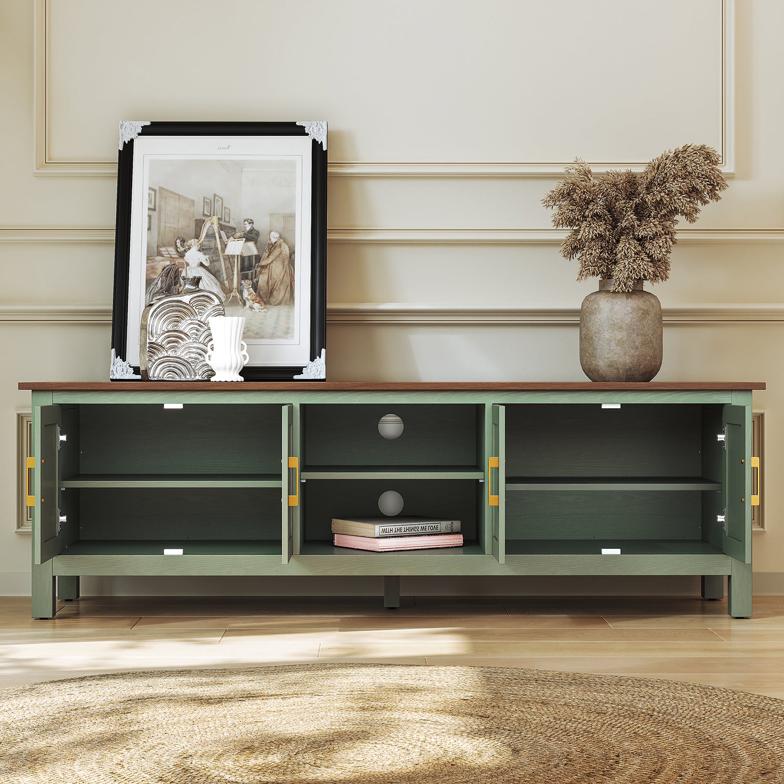 HLR® Farmhouse 63" TV Stand, for TVs up to 70", Living Room Wooden Entertainment Center with Storage