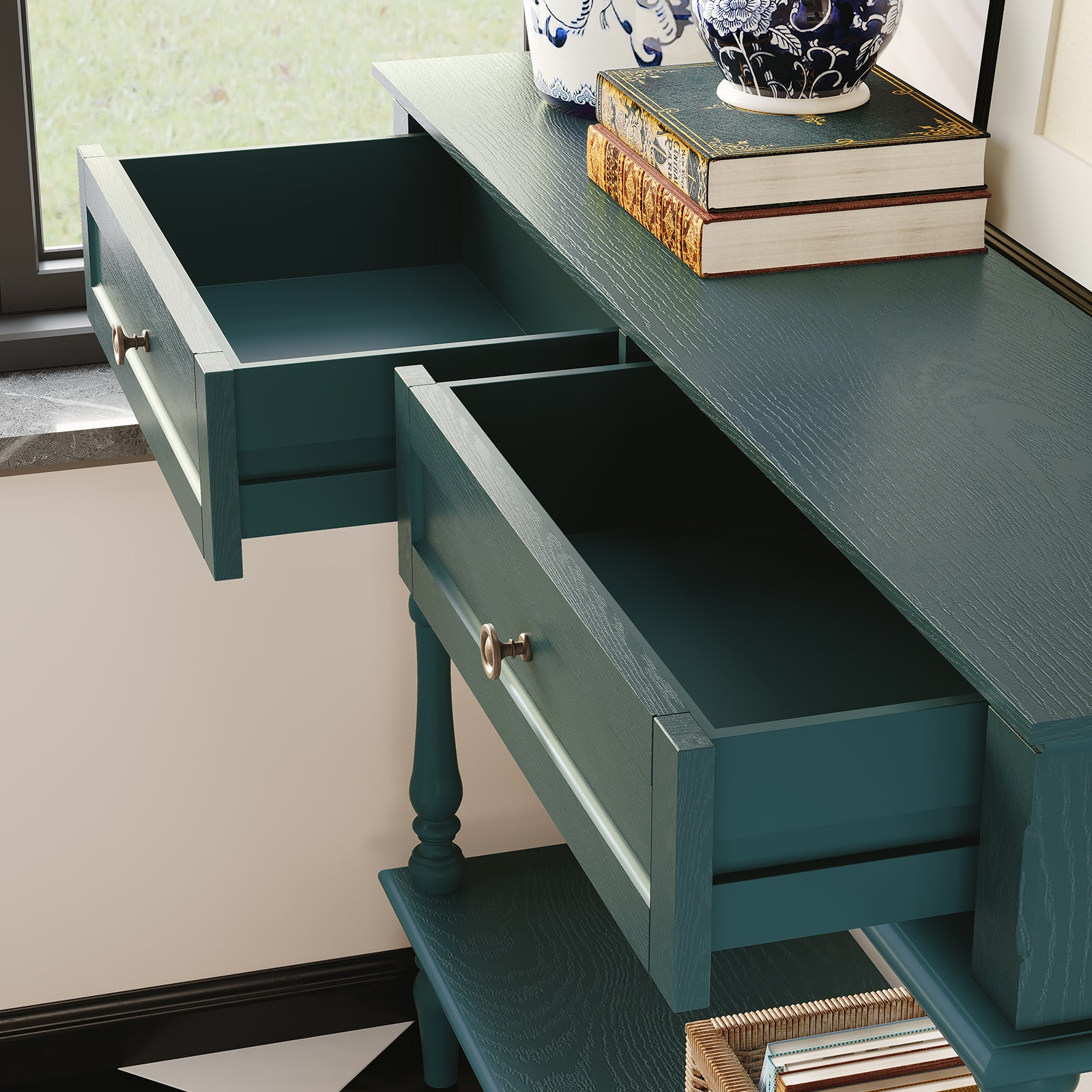HLR 40" Modern Console Table, Assembled Entryway Table with 2 Drawers for Living Room, Green