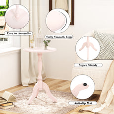 HLR Round Small End Table Set of 2, Wooden Pedestal Side Coffee Table, 2pcs Vintage Accent Nightstand for Living Room, Bedroom, Entryway, Pink