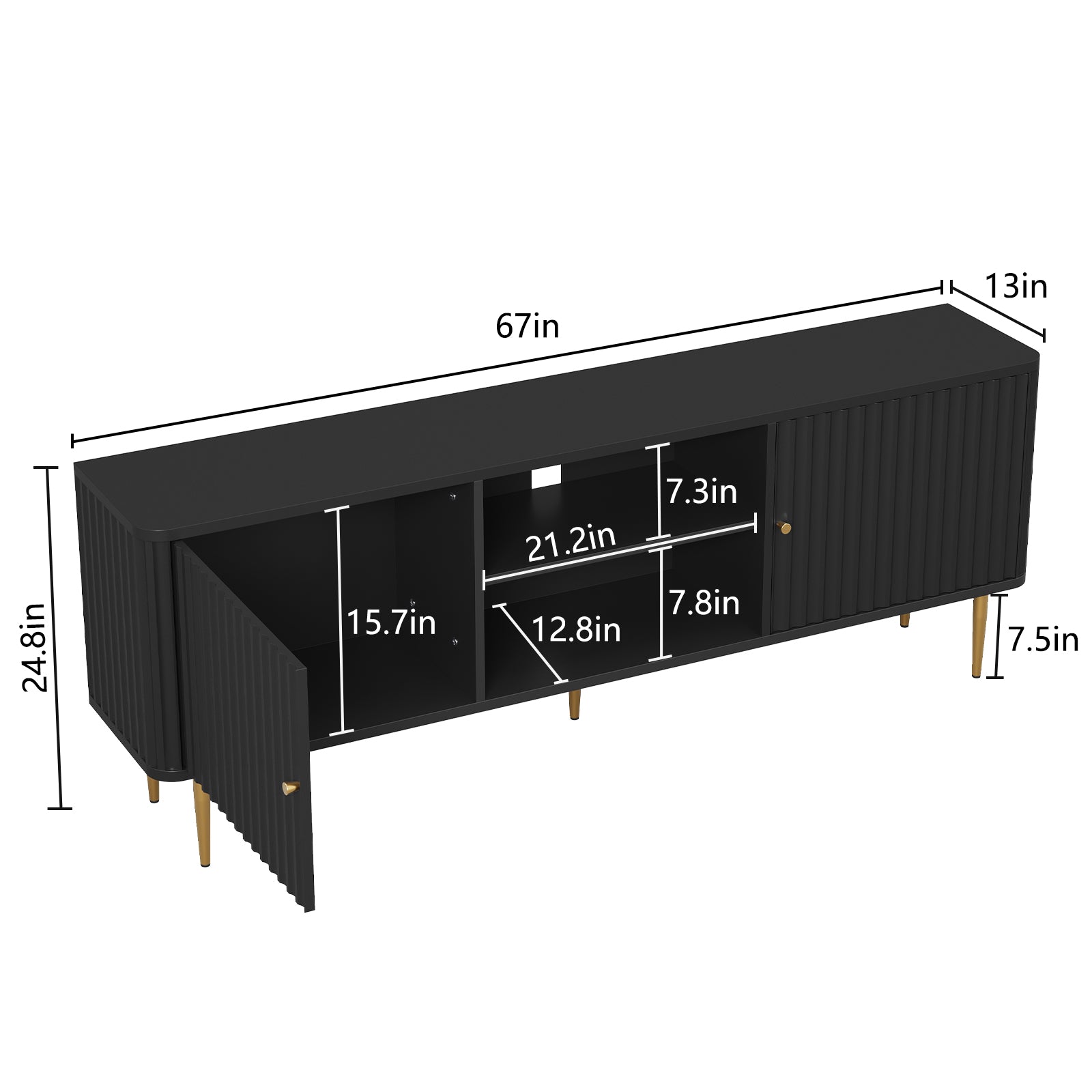 CBJCBJ Modern Fluted 67" TV Stand for 75" TV with Storage, Entertainment Center for Living Room,Black
