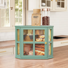 HLR Double Layer Bamboo Bread Box for Kitchen Counter, Large Capacity Bread Storage Bin with Acrylic Door, Green