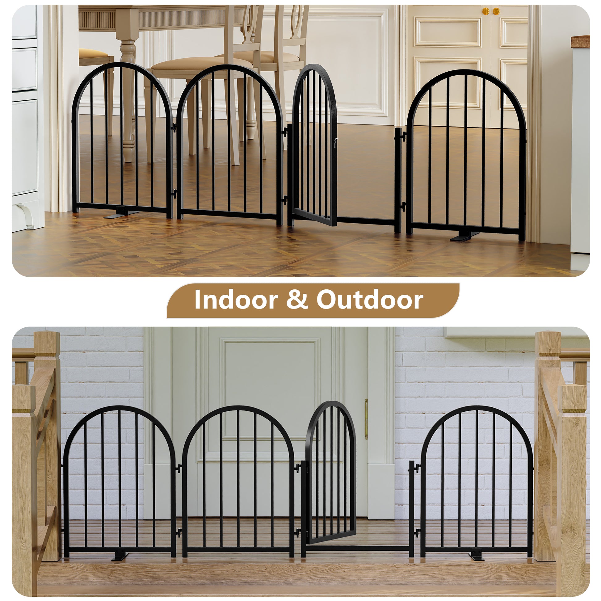 CBJCBJ Indoor Pet Gate, 4 Panel Folding Dog Gate , 24"H Freestanding Metal Pet Fence for Cats and Dogs ,Black