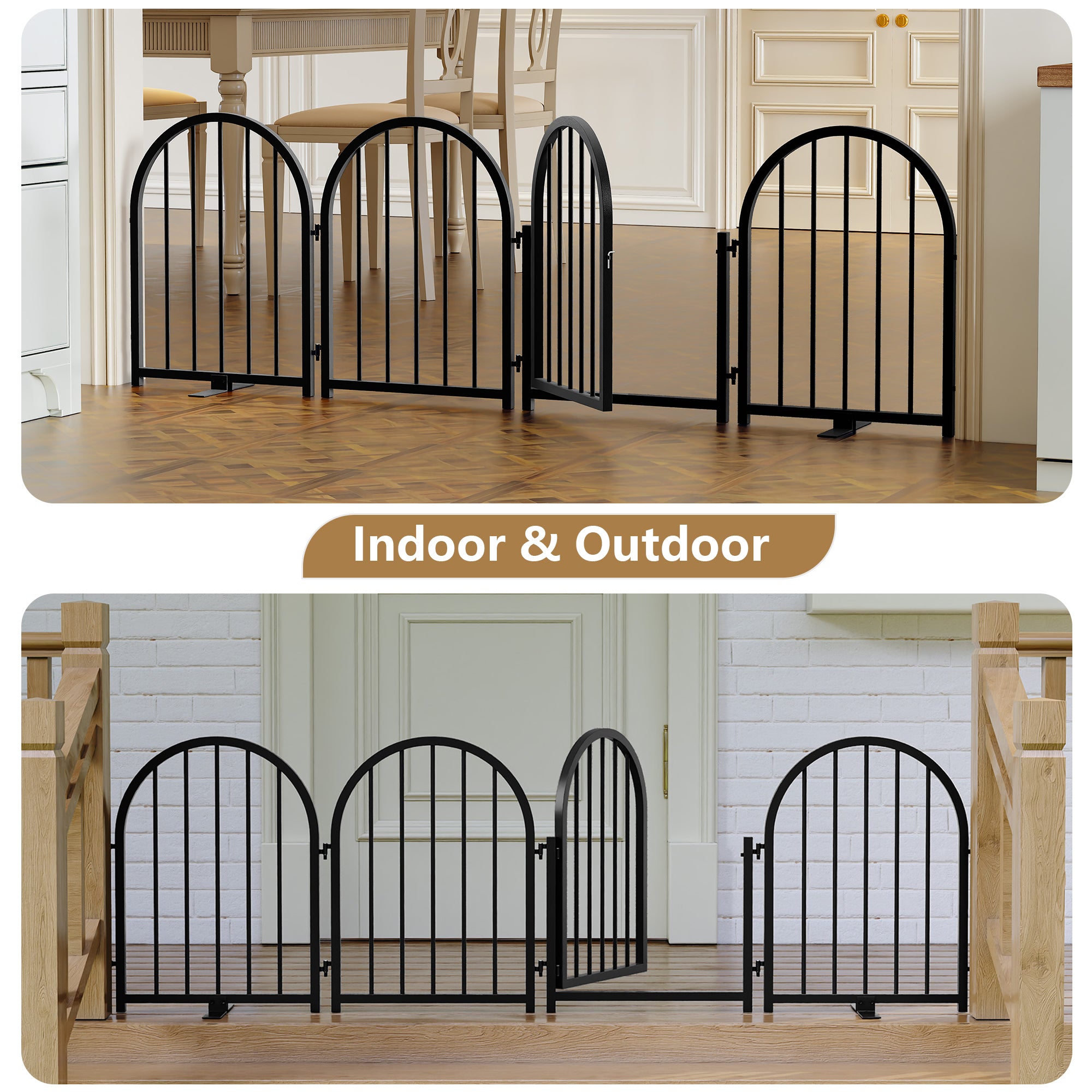 CBJCBJ Indoor Pet Gate, 4 Panel Folding Dog Gate , 24"H Freestanding Metal Pet Fence for Cats and Dogs ,Black