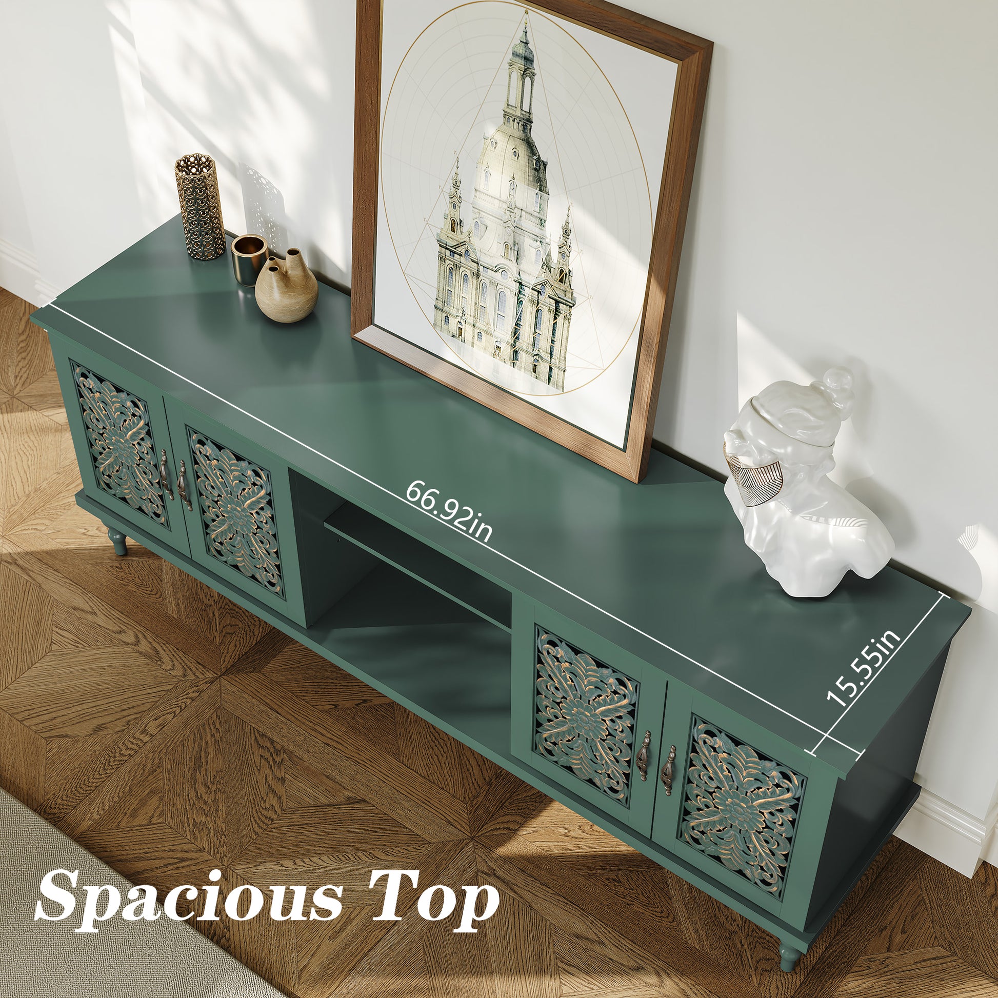 CBJ CBJ Modern Retro 67" TV Stand for TVs up to 75", Living Room Entertainment Center with 4 Door Storage Cabinet,Green